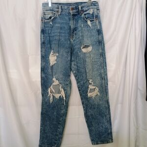 Arizona Jean Company Highest Rise Curvy Mom Blue Distressed Jeans